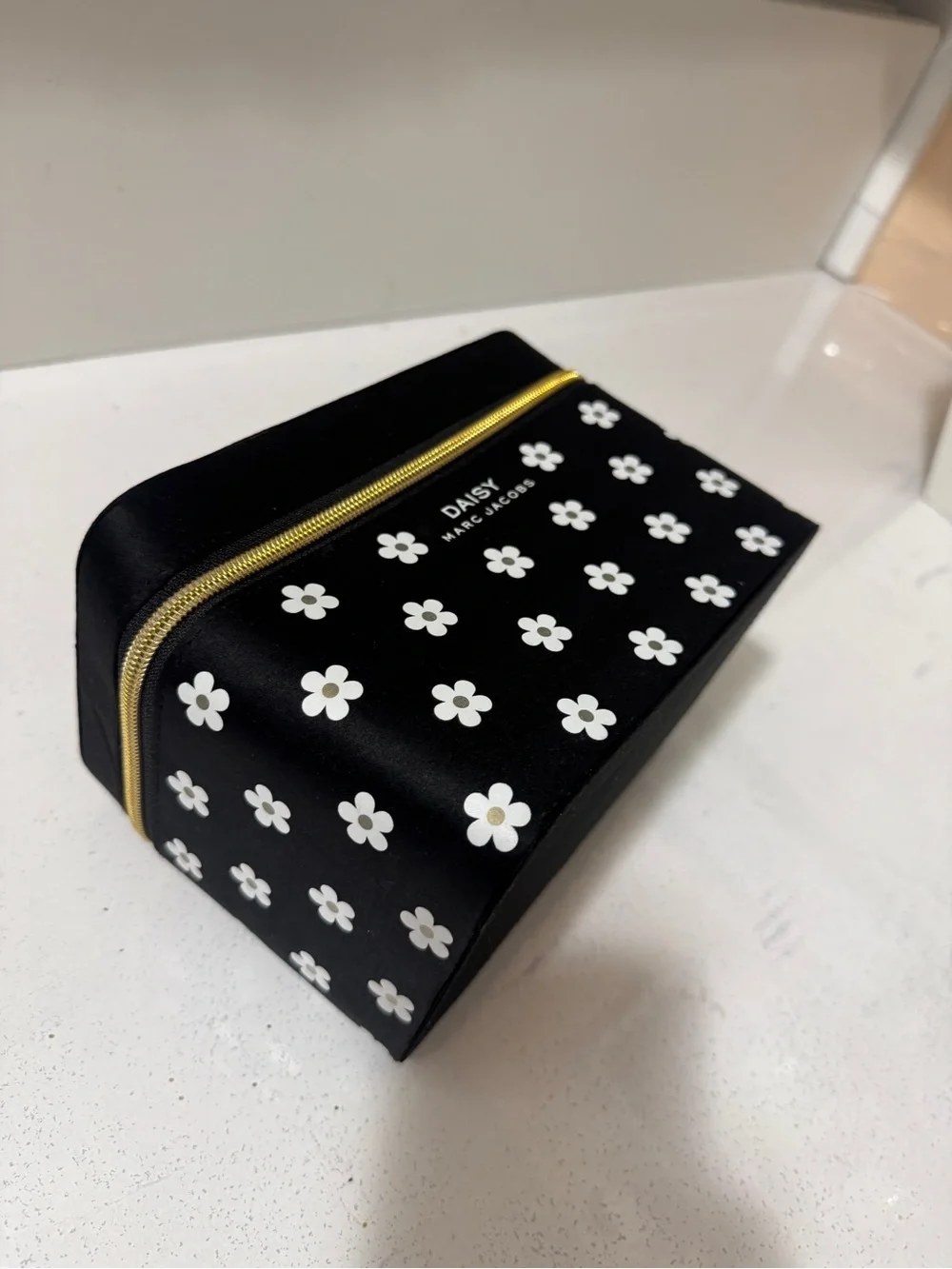 Marc Jacobs Black Daisy Makeup Train Case with Gold Zipper